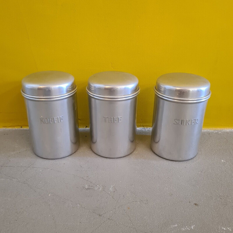 Ensemble de 3 boîtes à café, thé et sucre vintage en aluminium par Berk, 1950