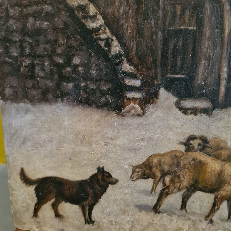 Pintura Vintage de um pastor de ovelhas, França
