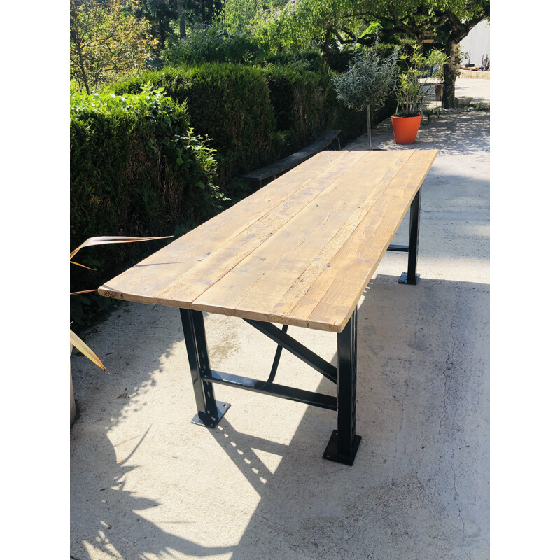Vintage table with raw wood top