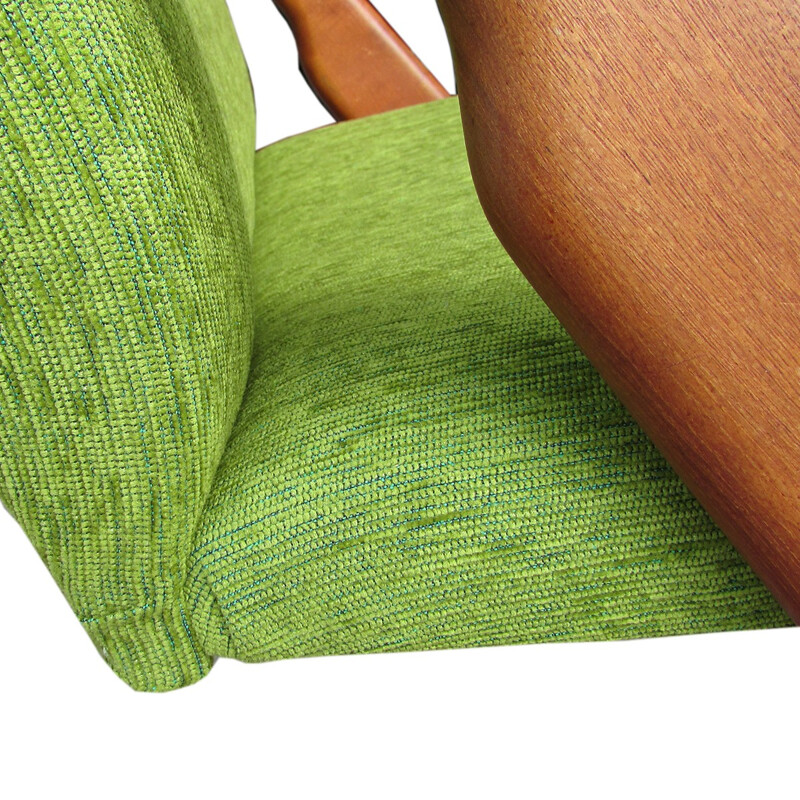 Rocking chair in solid teak and green fabric - 1960s