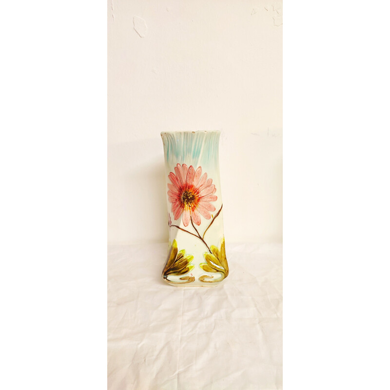 Vintage "Art Nouveau" ceramic vase with floral motifs