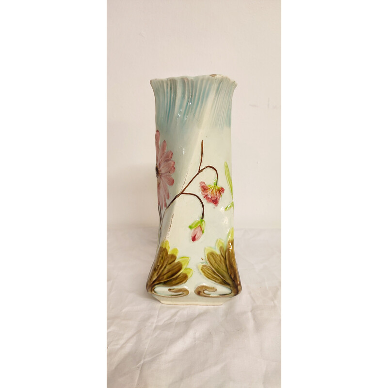 Vintage "Art Nouveau" ceramic vase with floral motifs