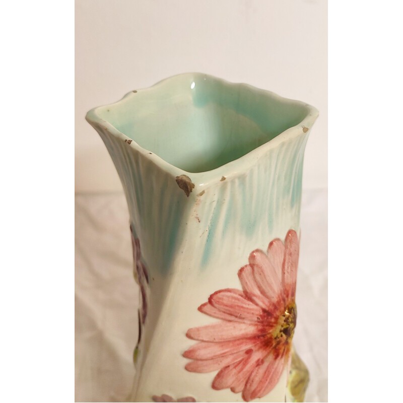 Vintage "Art Nouveau" ceramic vase with floral motifs