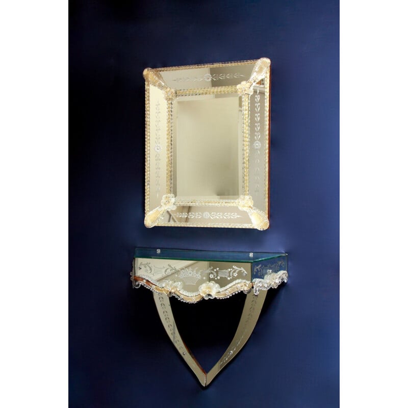 Vintage vanity mirror with matching shelf, Italy 1940