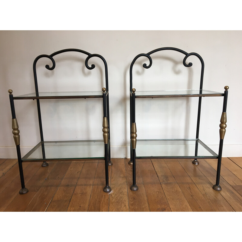 Pair of side tables in forged iron - 1950s