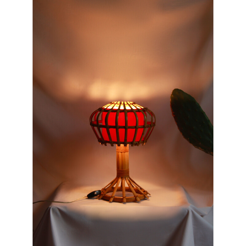 Torcia mid-century wicker table lamp, Italy 1950s