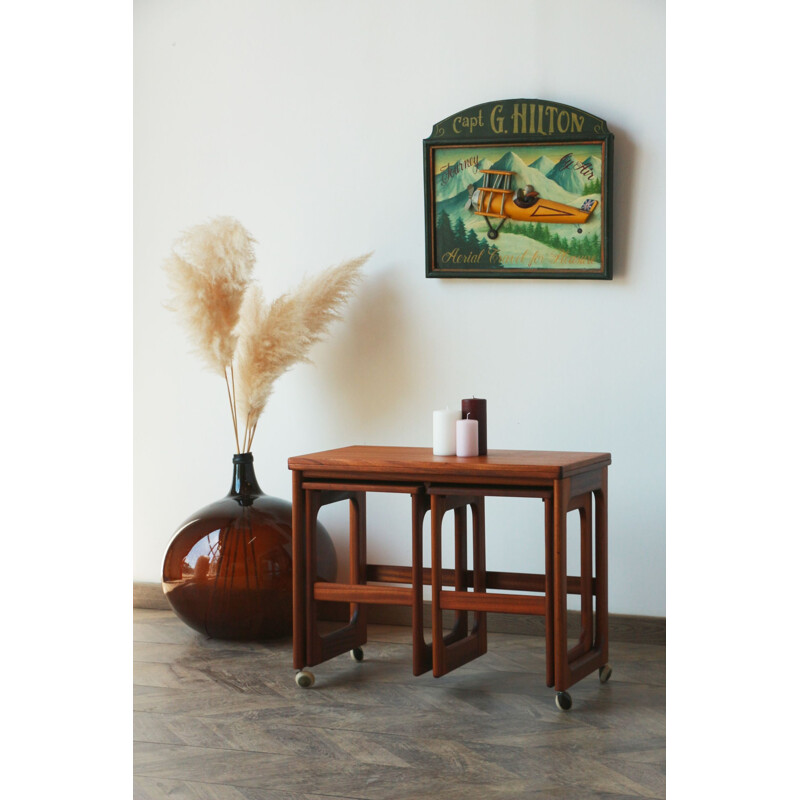 Vintage coffee table with pair of teak stools by Mcintosh, 1960