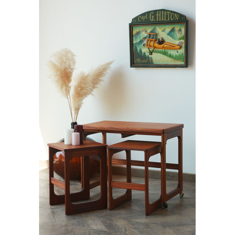 Vintage coffee table with pair of teak stools by Mcintosh, 1960