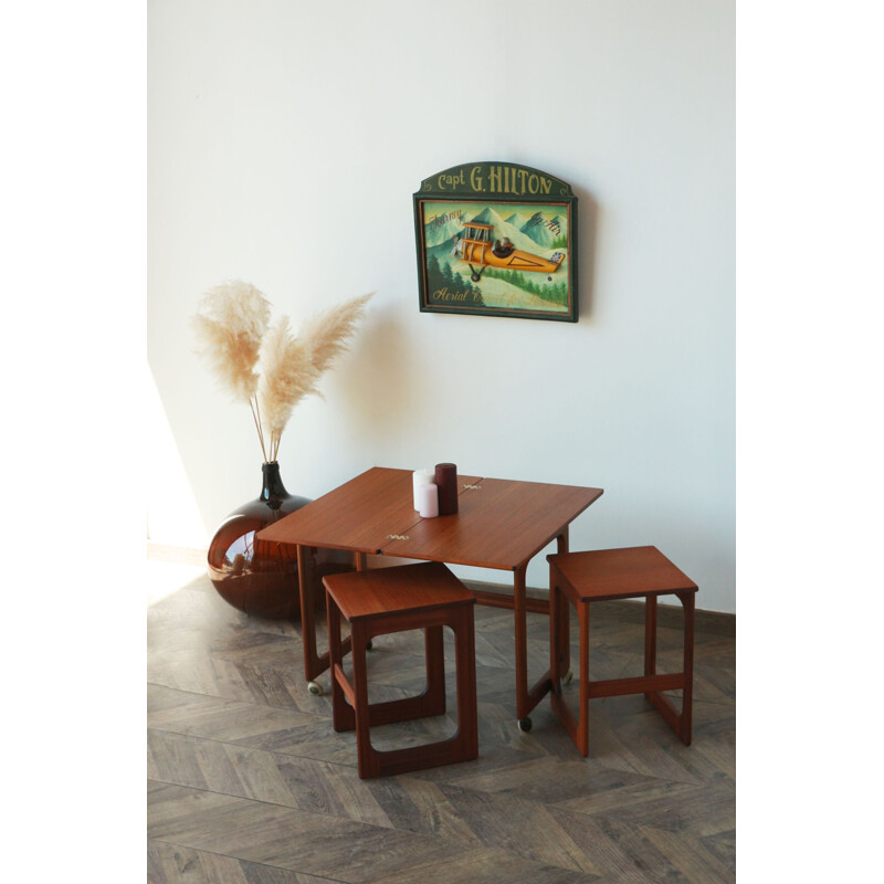 Vintage coffee table with pair of teak stools by Mcintosh, 1960