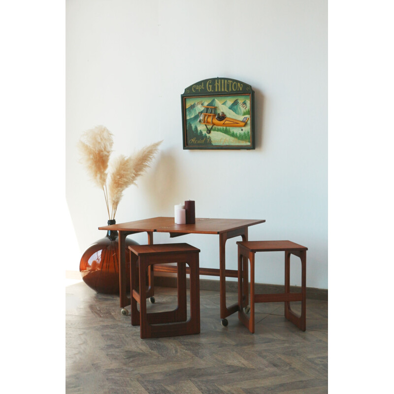 Vintage coffee table with pair of teak stools by Mcintosh, 1960