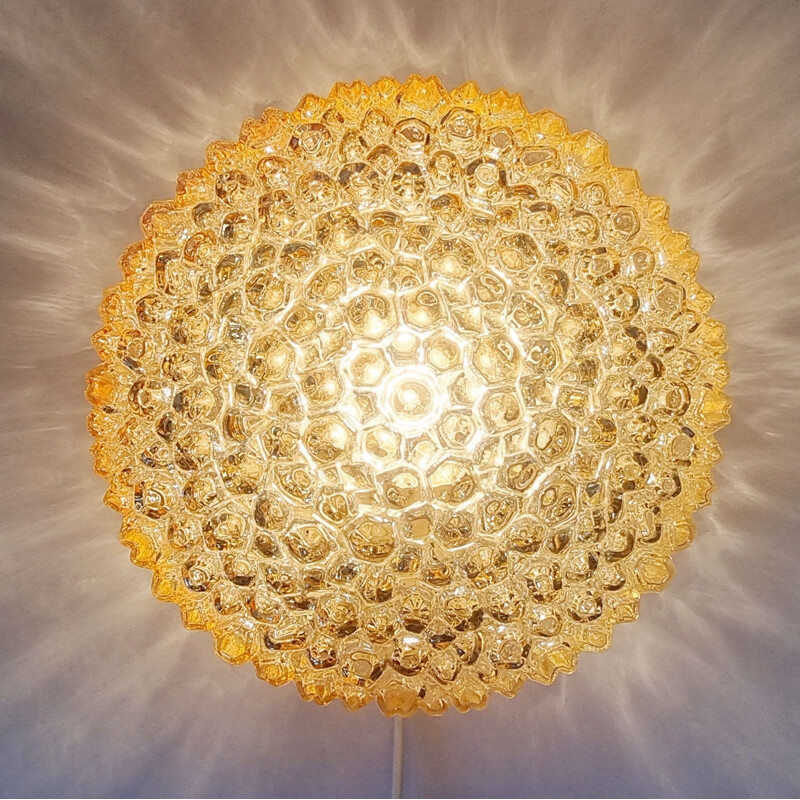 Mid-century German amber glass ceiling lamp by Helena Tynell for Limburg, 1970s