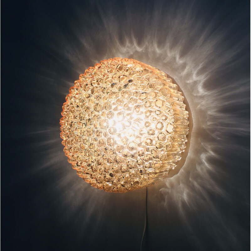 Mid-century German amber glass ceiling lamp by Helena Tynell for Limburg, 1970s