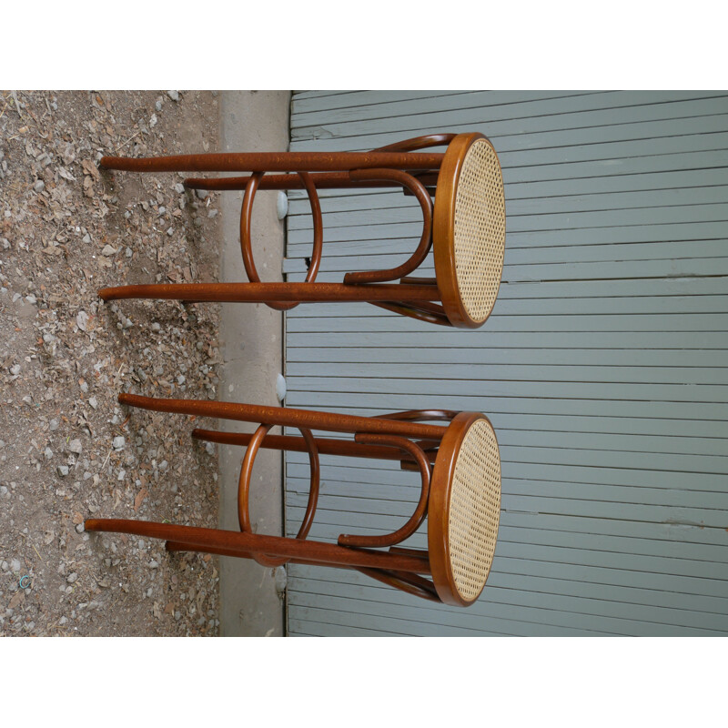 Pair of vintage bar stools in beech wood, 1980
