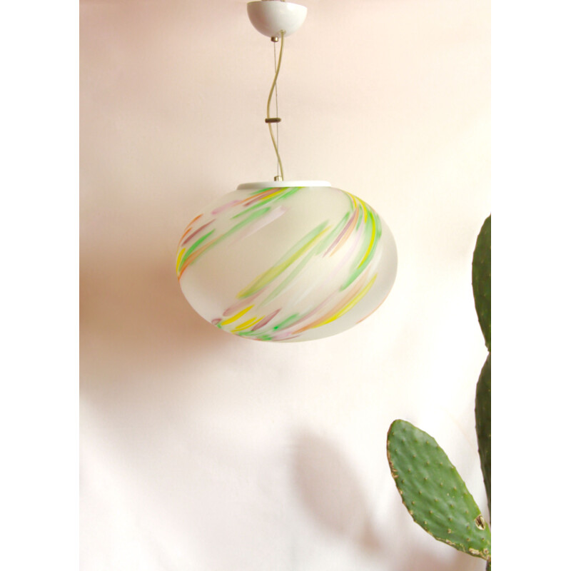 Vintage Primavera pastel Murano glass pendant lamp, Italy 1970s