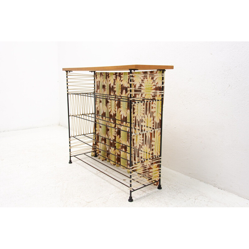 Vintage shoe rack in colored sheet metal, Czech 1960