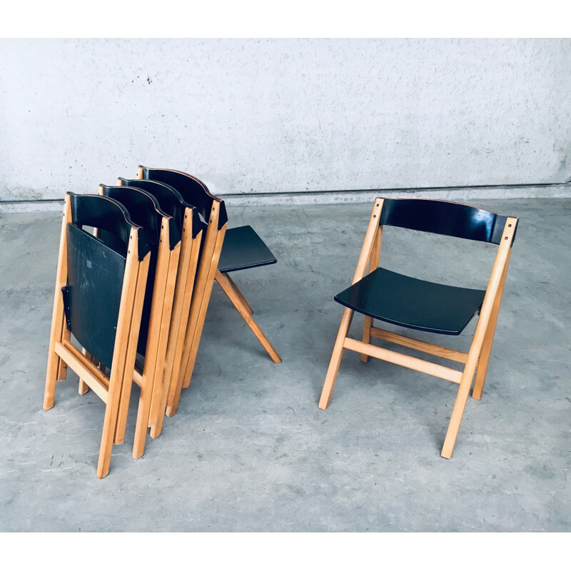 Set of 6 vintage Italian plywood folding chairs, Italy 1970-1980s