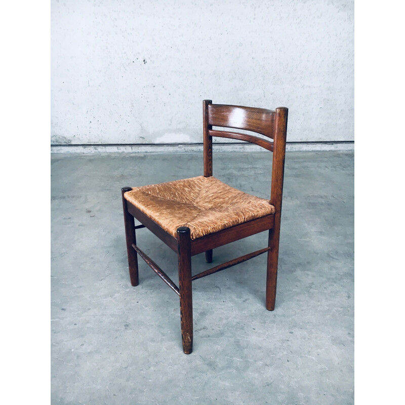 Conjunto de 6 cadeiras vintage wenge e cordão de papel, Bélgica 1960