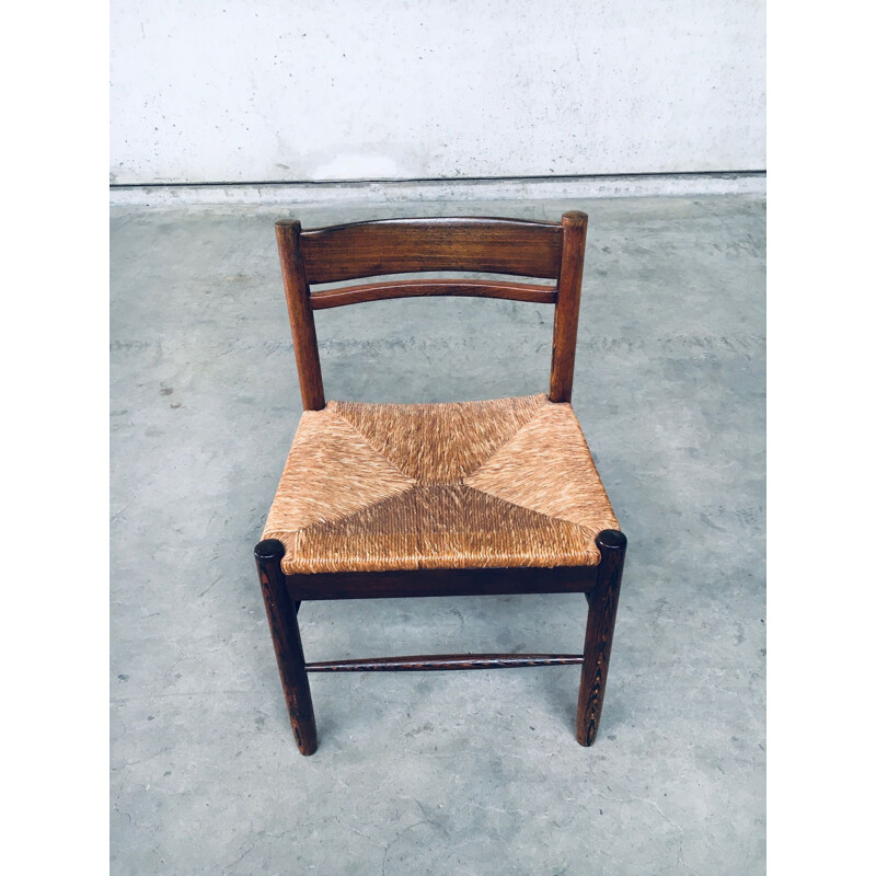 Conjunto de 6 sillas vintage de wengué y cuerda de papel, Bélgica 1960