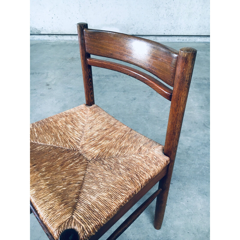 Set of 6 mid century wengé & paper cord dining chairs, Belgium 1960s