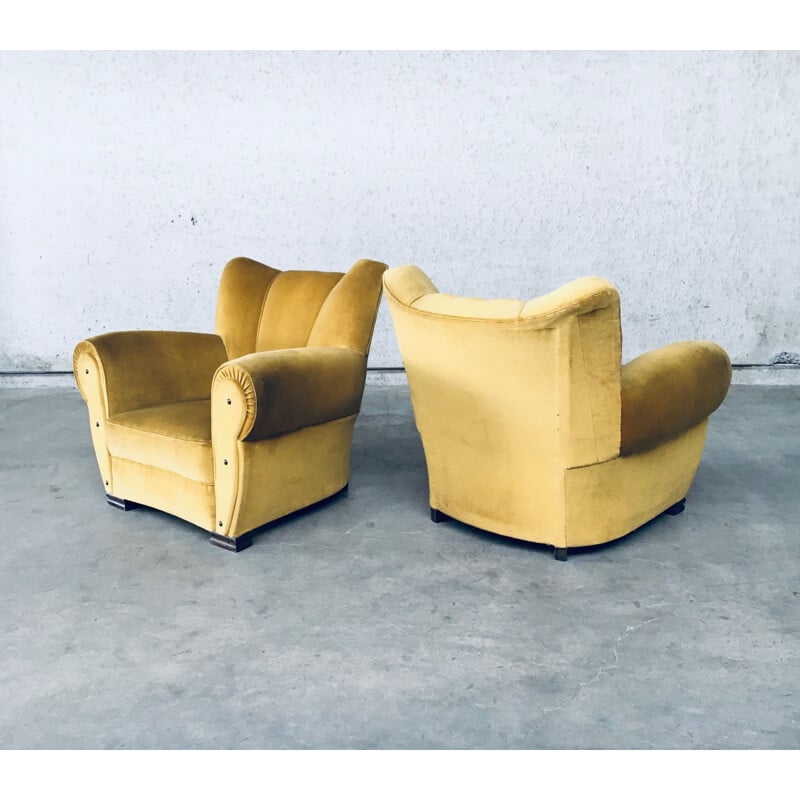 Pair of vintage Art Deco gold velvet armchairs, Belgium 1930s