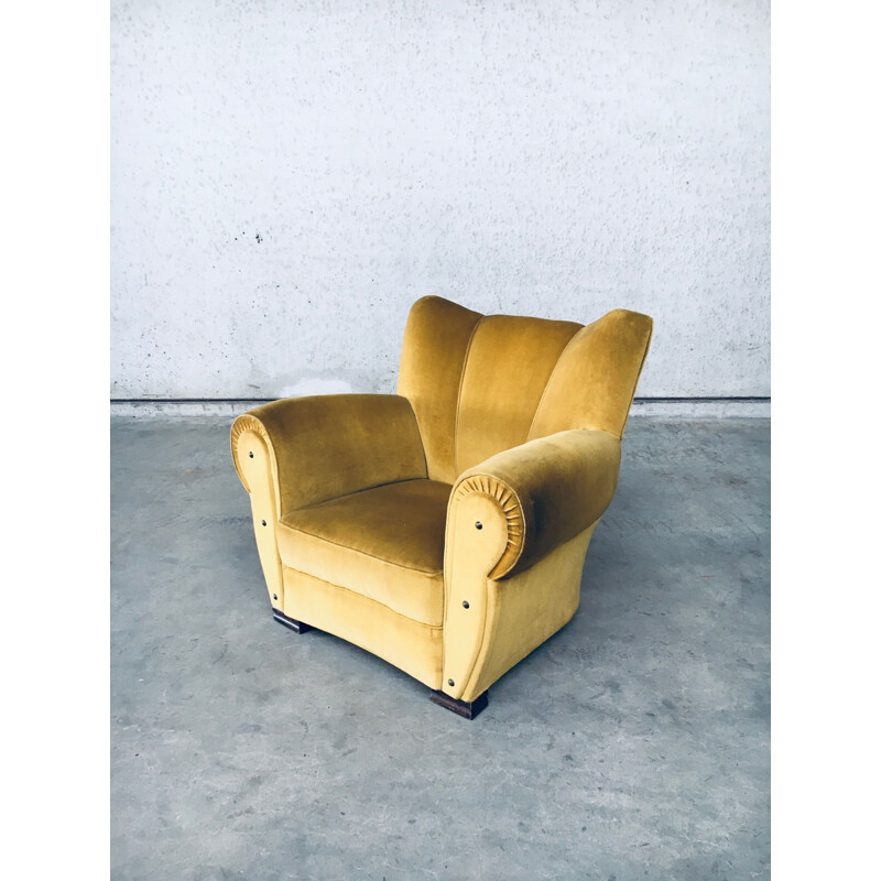 Pair of vintage Art Deco gold velvet armchairs, Belgium 1930s