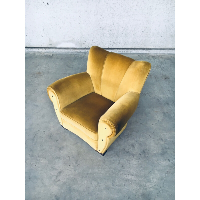 Pair of vintage Art Deco gold velvet armchairs, Belgium 1930s