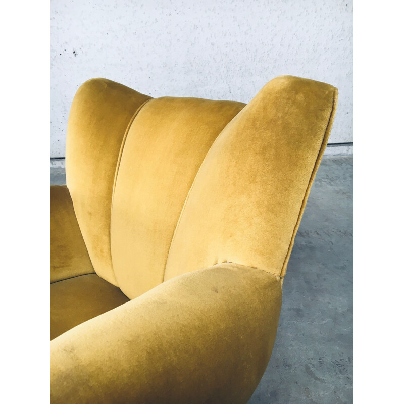 Pair of vintage Art Deco gold velvet armchairs, Belgium 1930s