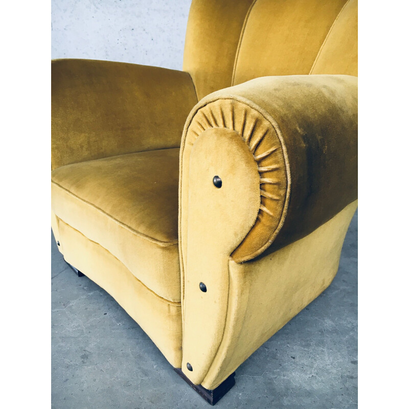 Pair of vintage Art Deco gold velvet armchairs, Belgium 1930s