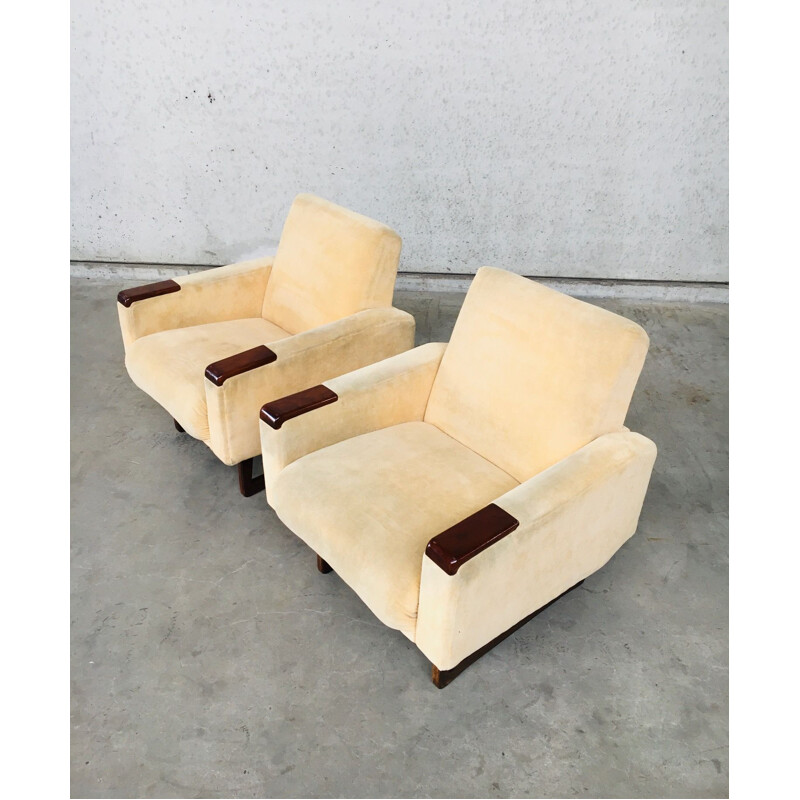 Pareja de sillones vintage de terciopelo y madera, Dinamarca 1950-1960