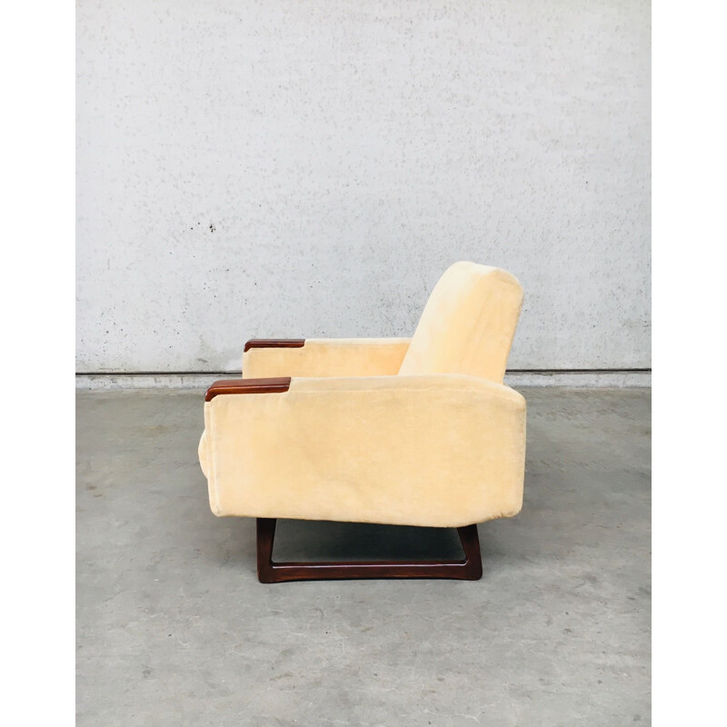 Paire de fauteuils vintage en velours et bois, Danemark 1950-1960