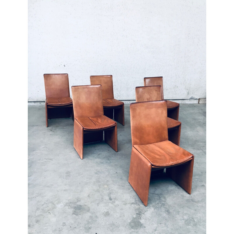 Set of 6 vintage postmodern Italian leather dining chairs, Italy 1970s