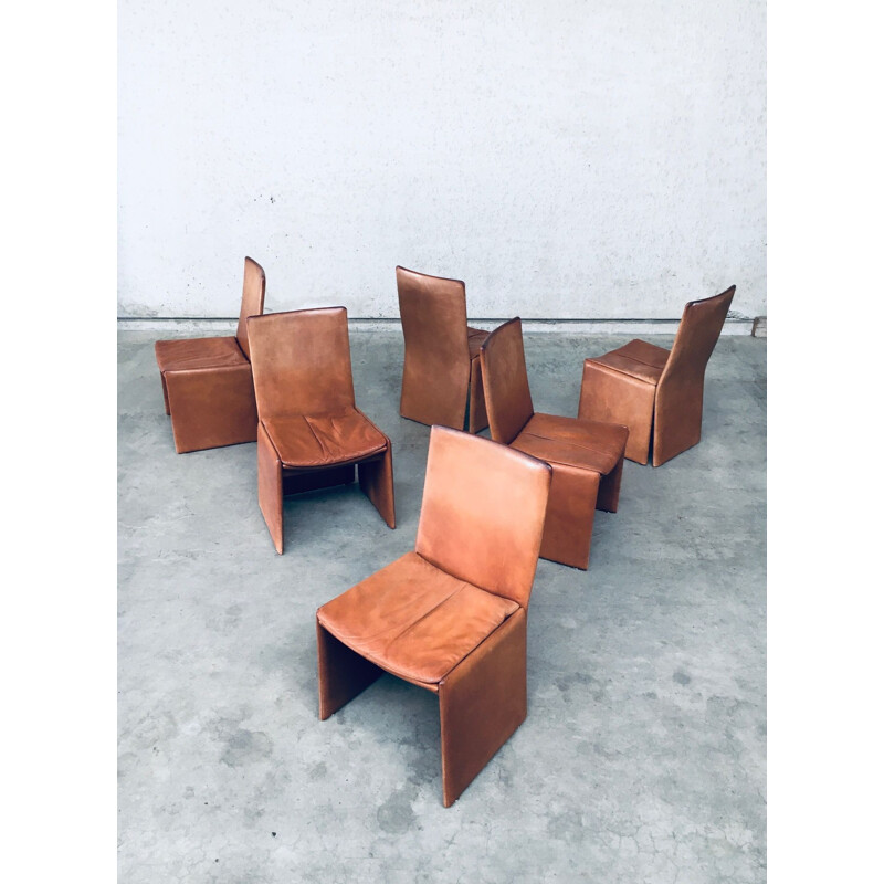 Satz von 6 italienischen Stühlen Vintage postmoderne Leder, Italien 1970