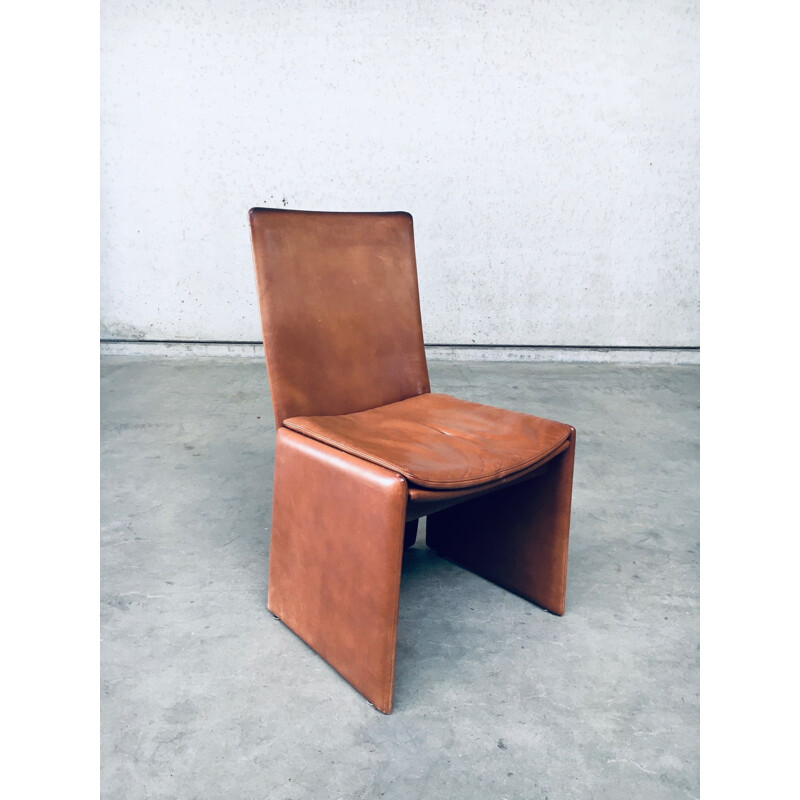 Conjunto de 6 cadeiras de couro italianas pós-modernas vintage, Itália 1970