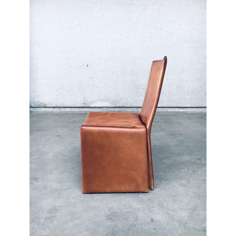 Set of 6 vintage postmodern Italian leather dining chairs, Italy 1970s