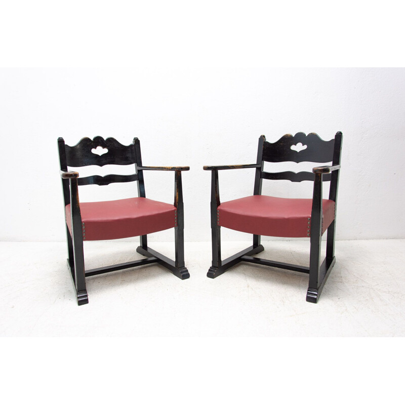 Pair of vintage ashwood armchairs by Wiener Werkstätte, Austria 1920