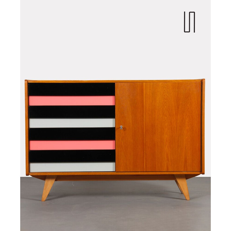 Vintage chest of drawers model U458 with pink, black and white drawers by Jiri Jiroutek, 1960