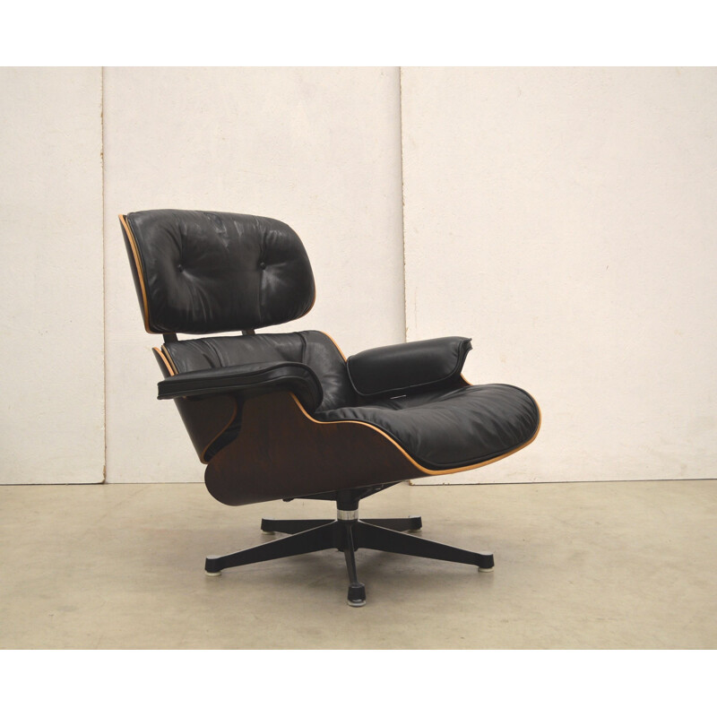 Fauteuil vintage en palissandre et cuir par Charles Eames pour Herman Miller, 1970