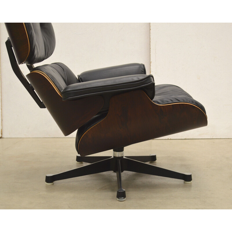 Vintage rosewood and leather armchair by Charles Eames for Herman Miller, 1970s