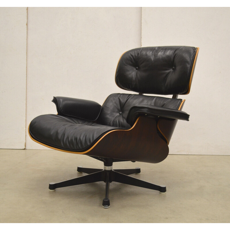 Vintage rosewood and leather armchair by Charles Eames for Herman Miller, 1970s