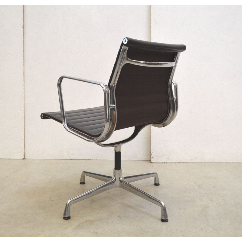 Vintage brown leather Ea108 Alu armchair by Charles Eames for Vitra, 2010