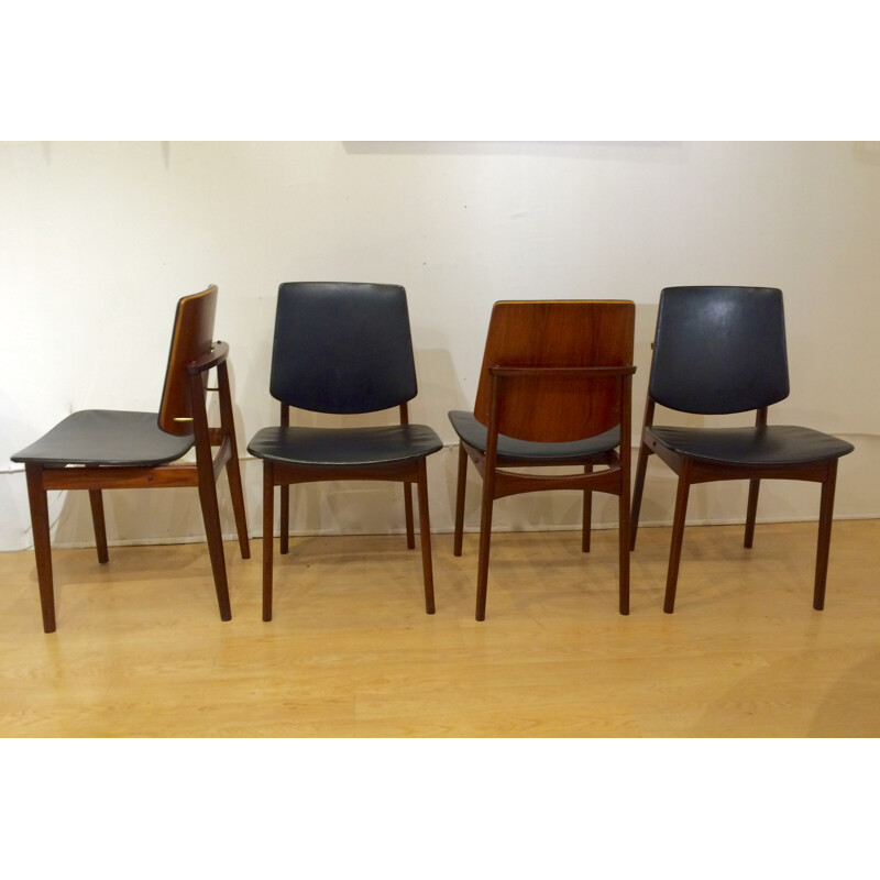 Set of 4 chairs in teak and vinyl, Arne HOVMAND OLSEN - 1960s