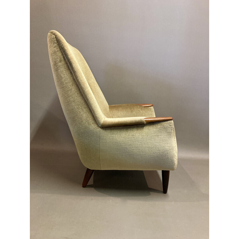 Scandinavische vintage fauteuil in fluweel en teakhout, 1950