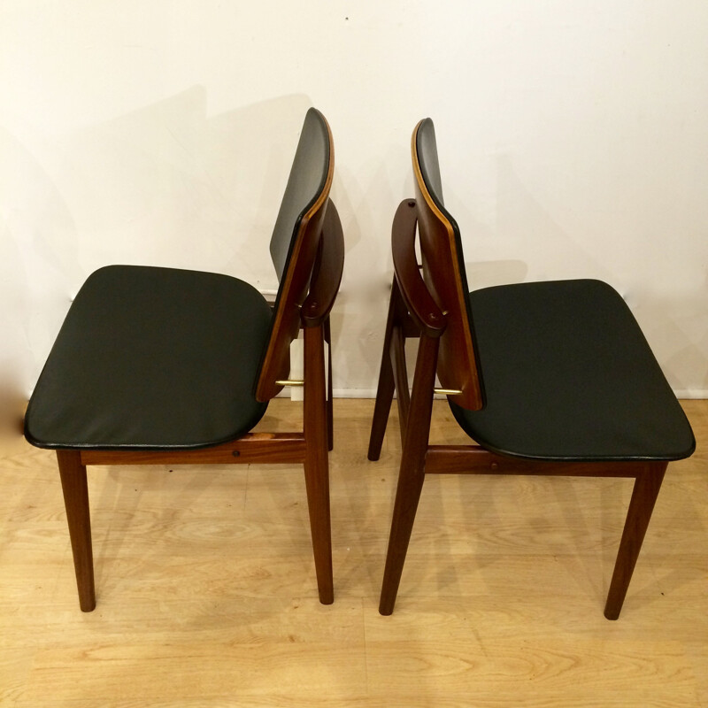 Set of 4 chairs in teak and vinyl, Arne HOVMAND OLSEN - 1960s