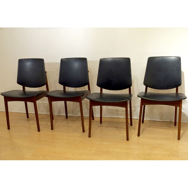 Set of 4 chairs in teak and vinyl, Arne HOVMAND OLSEN - 1960s