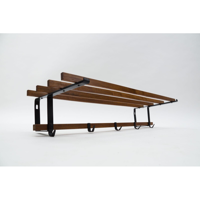 Mid-century Scandinavian teak and brass coat rack, 1960s