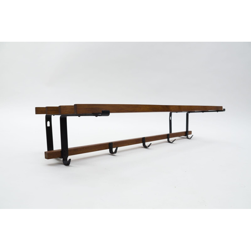 Mid-century Scandinavian teak and brass coat rack, 1960s