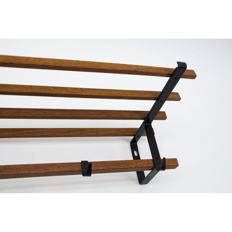 Mid-century Scandinavian teak and brass coat rack, 1960s