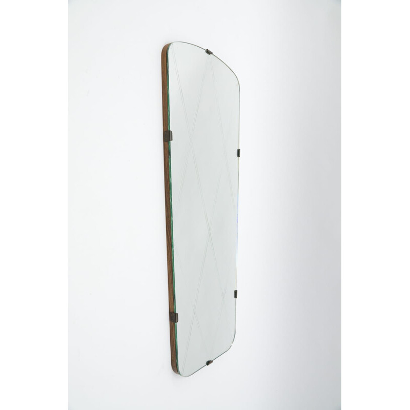 Vintage wall mirror with brass elements, Italy 1950