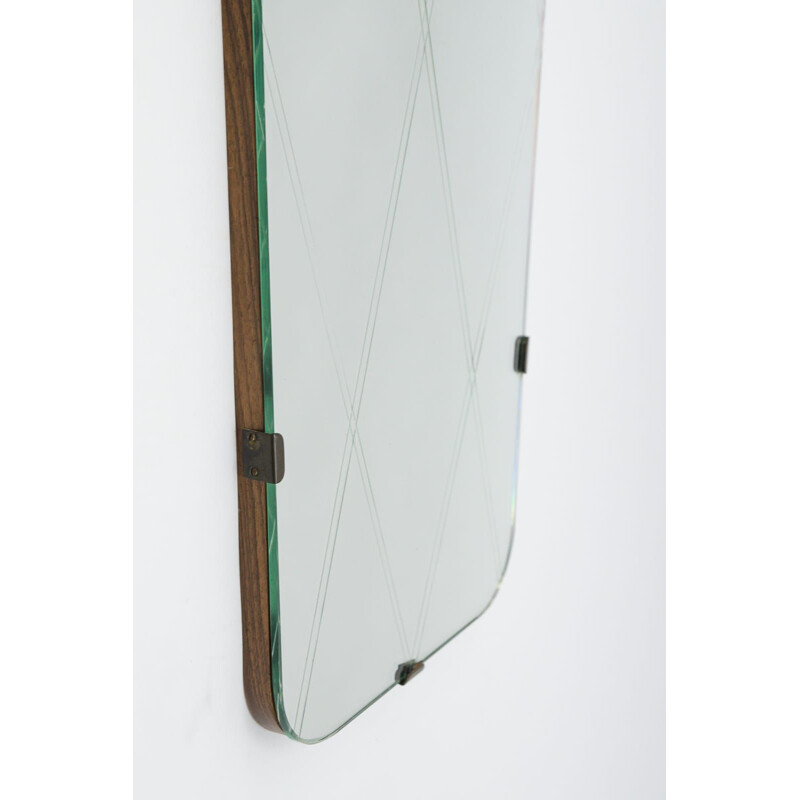 Vintage wall mirror with brass elements, Italy 1950