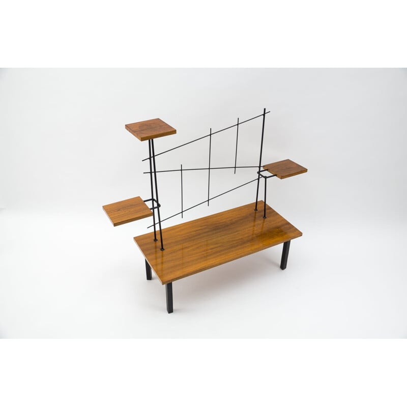 Vintage metal and wood shelf, 1960